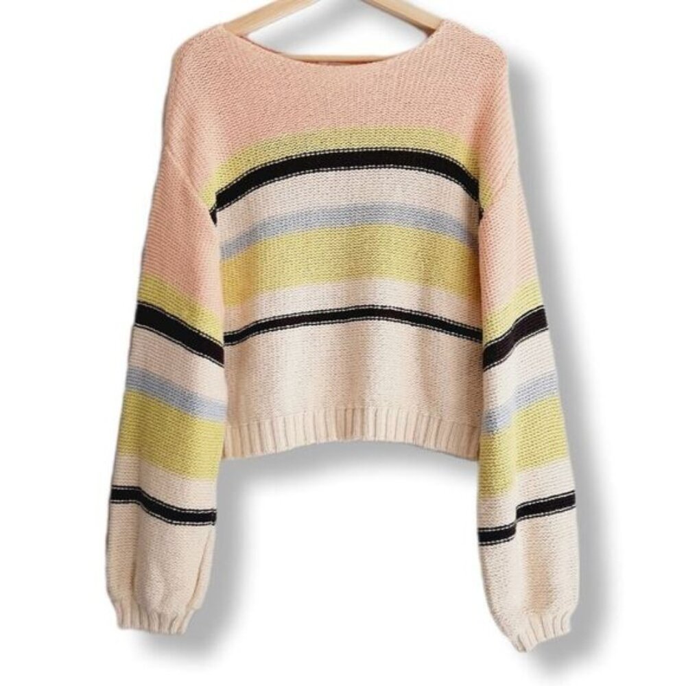 BILLABONG Seeing Stripes Sweater Crop Pink Lemongrass Sz M